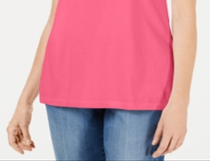 Camiseta feminina Karen Scott com gola trançada, rosa, tamanho X-S