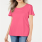 Camiseta feminina Karen Scott com gola trançada, rosa, tamanho X-S