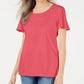 Camiseta feminina Karen Scott com gola trançada, coral, tamanho médio