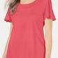 Camiseta feminina Karen Scott com gola trançada, coral, tamanho médio