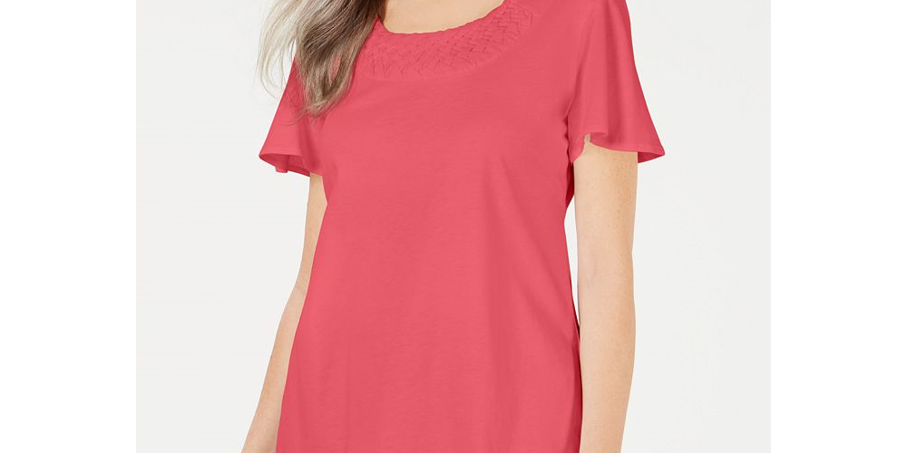 Camiseta feminina Karen Scott com gola trançada, coral, tamanho médio