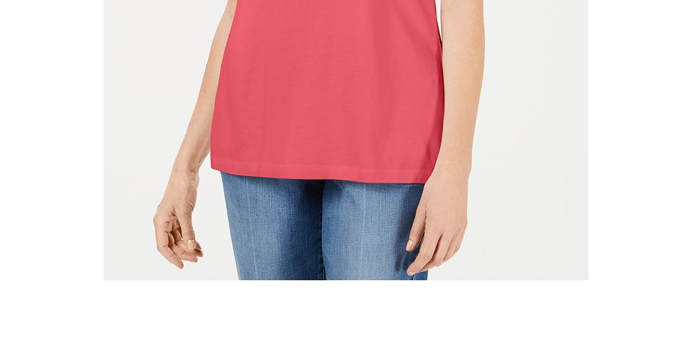 Camiseta feminina Karen Scott com gola trançada, coral, tamanho médio