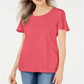 Camiseta feminina Karen Scott com gola trançada, coral, tamanho médio