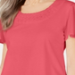 Camiseta feminina Karen Scott com gola trançada, coral, tamanho médio