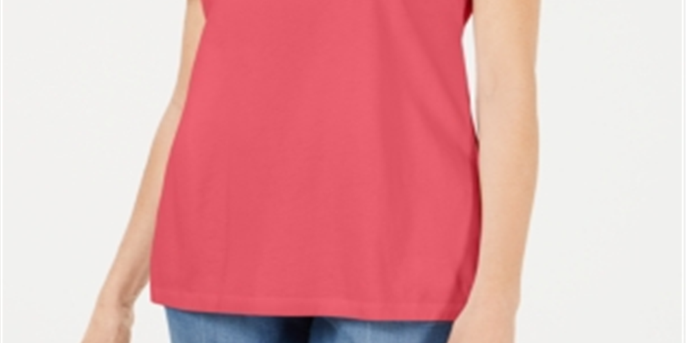 Camiseta feminina Karen Scott com gola trançada, coral, tamanho médio