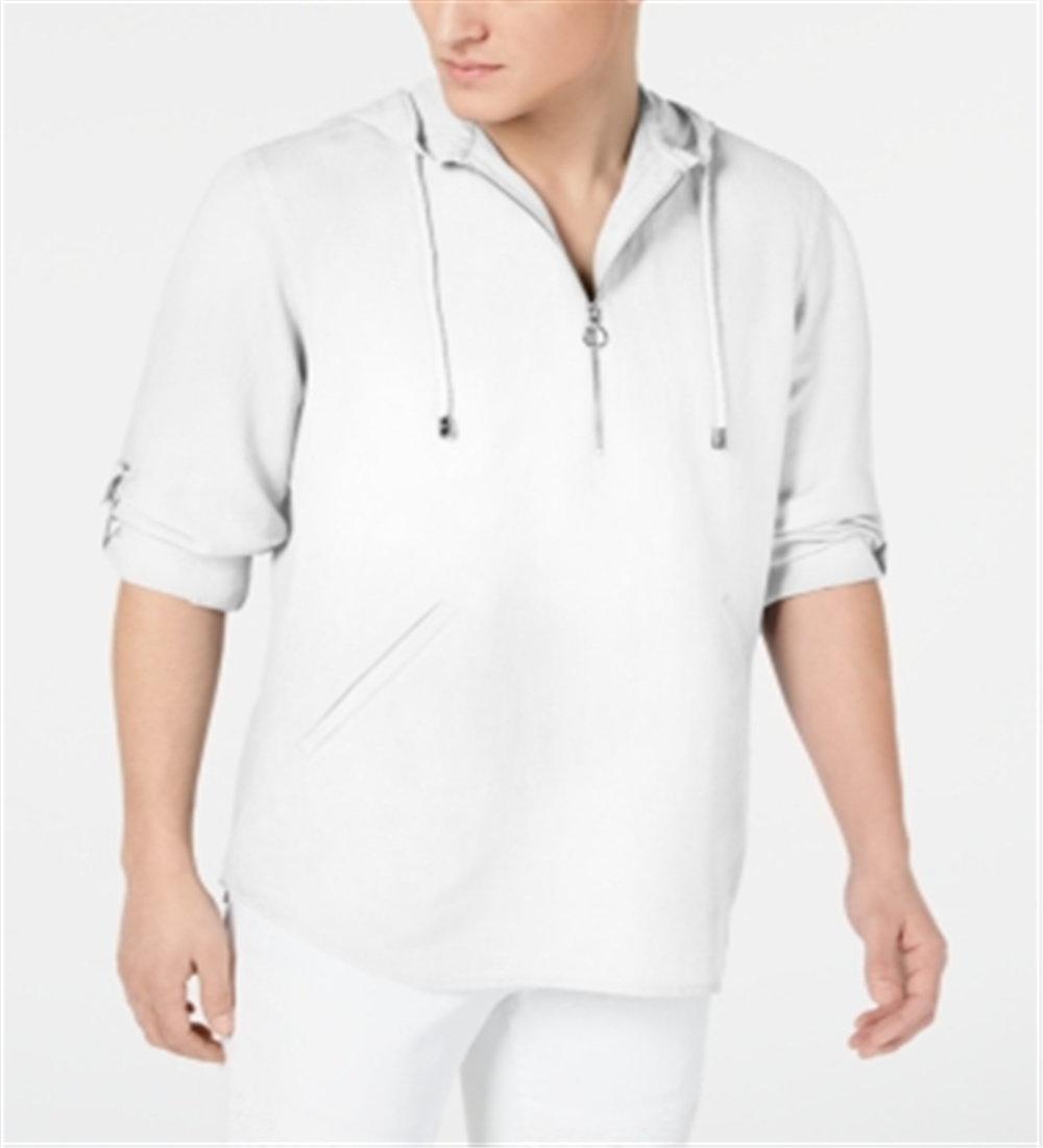 INC International Concepts Moletom com capuz masculino com zíper e meio, branco, tamanho extragrande