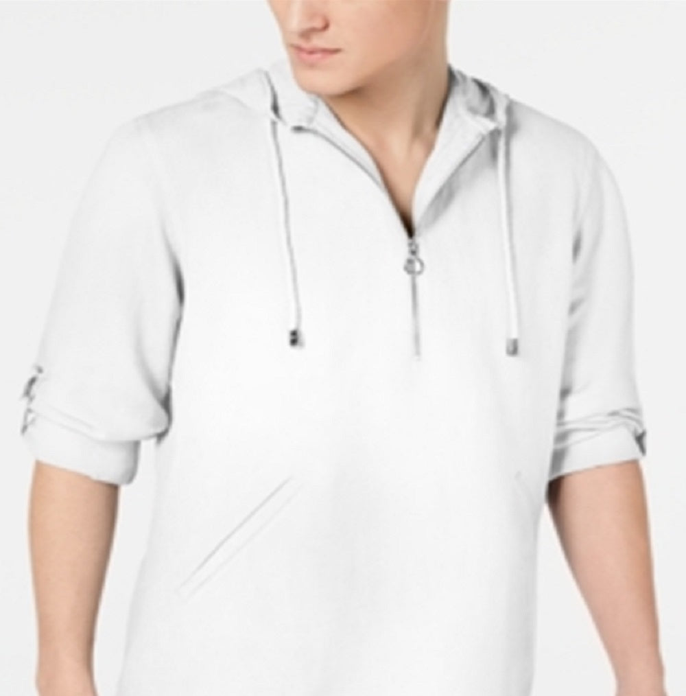 INC International Concepts Moletom com capuz masculino com zíper e meio, branco, tamanho extragrande