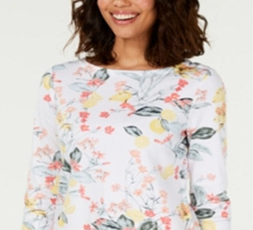 Camiseta feminina Charter Club com estampa combinada de algodão Pima, branca, tamanho XX-G