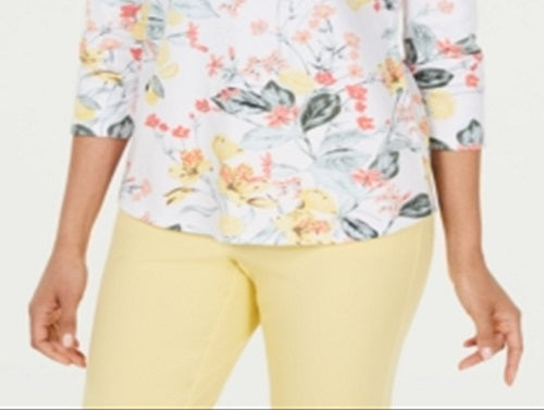 Camiseta feminina Charter Club com estampa combinada de algodão Pima, branca, tamanho XX-G