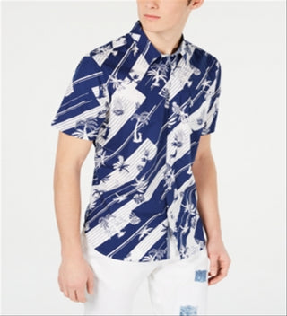 American Rag Men's Woven Collared Button Down Shirt Blue Size Medium