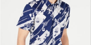 American Rag Men's Woven Collared Button Down Shirt Blue Size Medium