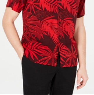 American Rag Men's Tropical Short Sleeve Button Down Shirt Red Size Medium