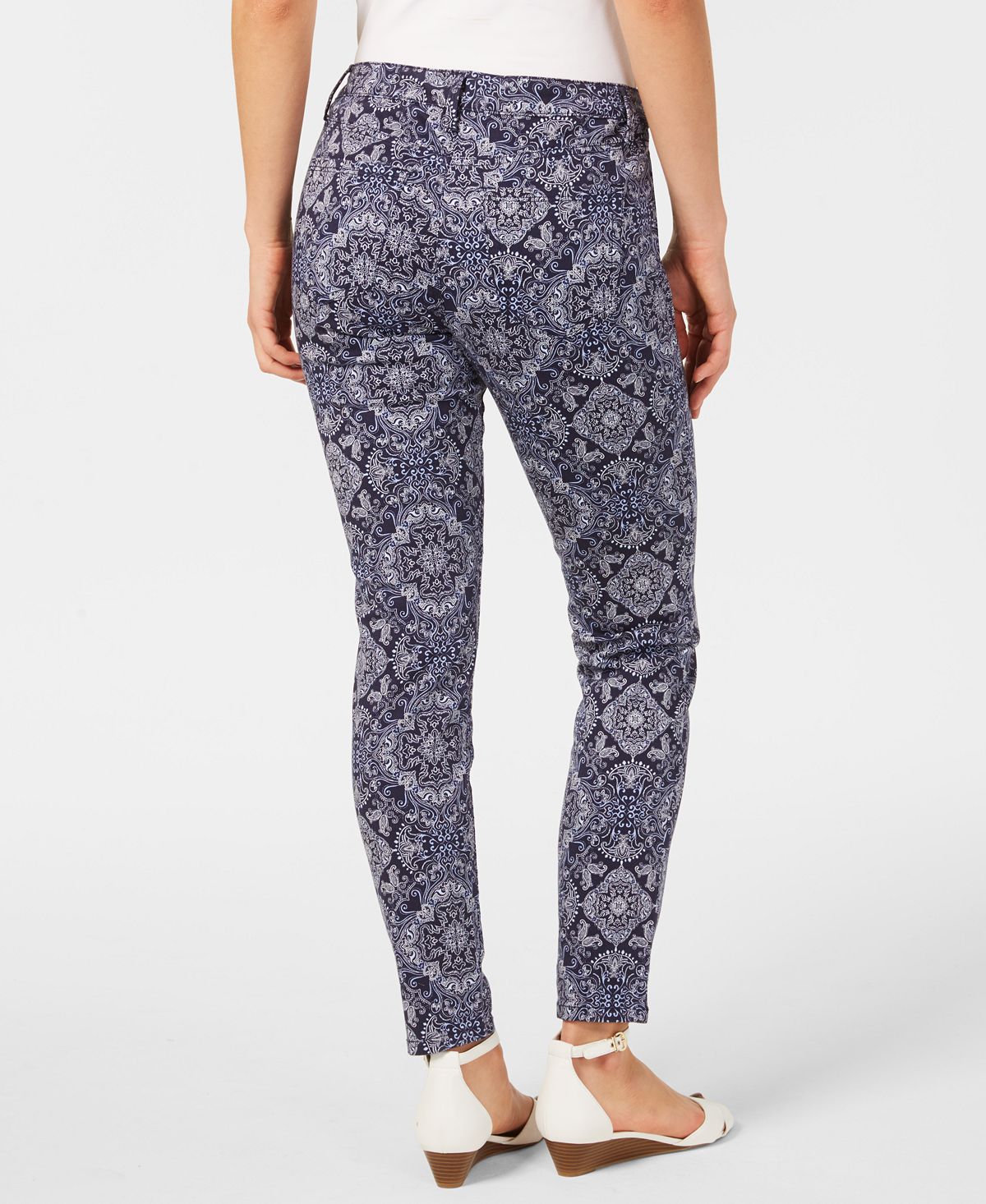 Calça jeans skinny feminina Charter Club com estampa e controle de barriga, tamanho 8, azul