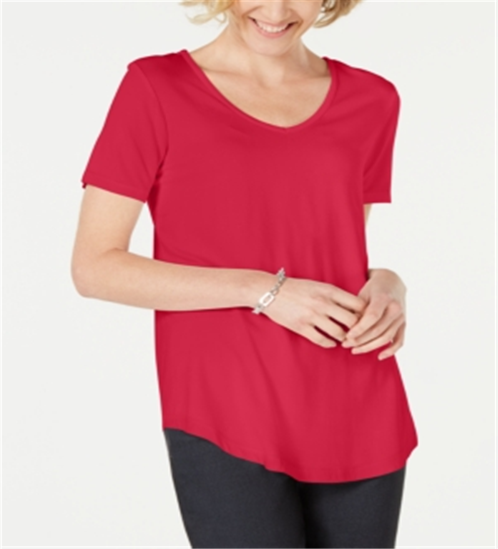 JM Collection Top feminino com decote em V e costas em treliça, rosa, tamanho grande