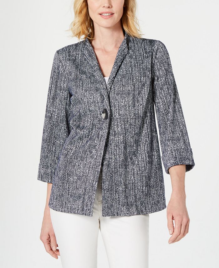 Jaqueta texturizada feminina JM Collection com um botão, azul, tamanho grande