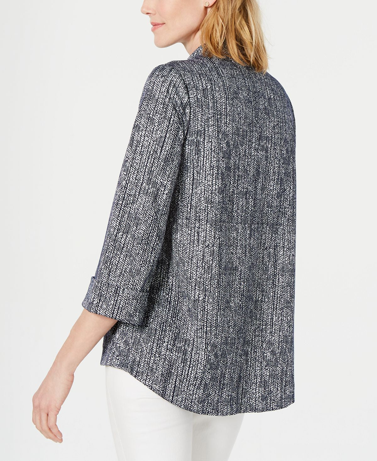 Jaqueta texturizada feminina JM Collection com um botão, azul, tamanho grande