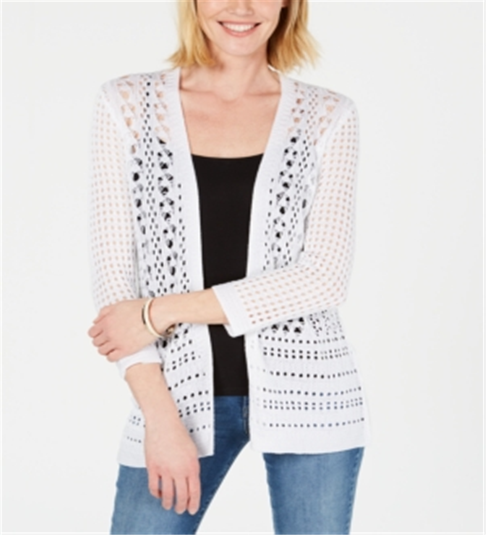 Cardigan feminino Charter Club com ponto aberto e suéter branco tamanho pequeno