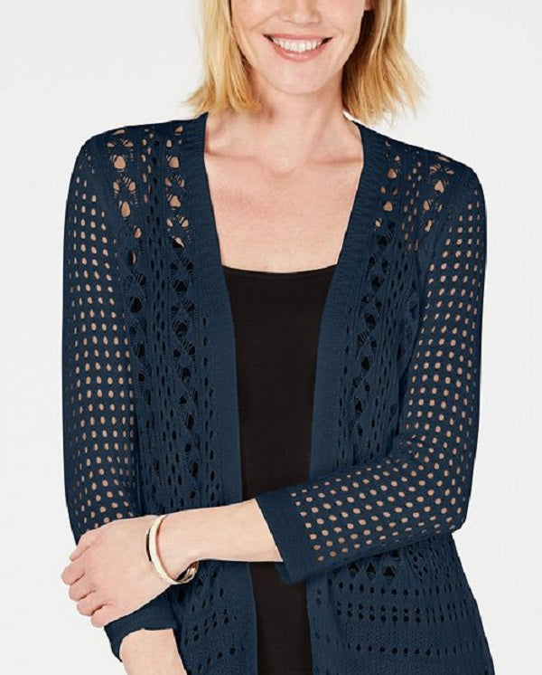 Cardigan feminino Charter Club com ponto aberto e suéter azul tamanho M