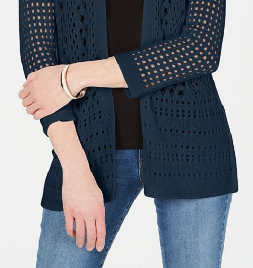 Cardigan feminino Charter Club com ponto aberto e suéter azul tamanho M