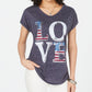 Camiseta feminina estilo &amp; co com estampa mesclada, manga curta, gola V, azul, tamanho pequeno