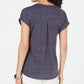 Camiseta feminina estilo &amp; co com estampa mesclada, manga curta, gola V, azul, tamanho pequeno