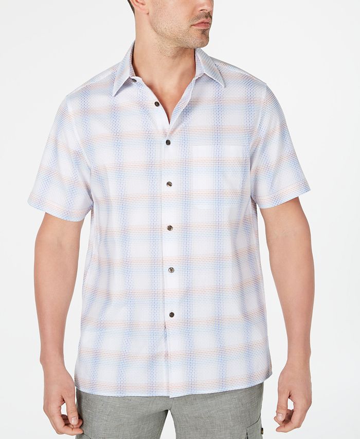 Camisa xadrez Dobby elástica masculina Tasso Elba, branca, tamanho pequeno