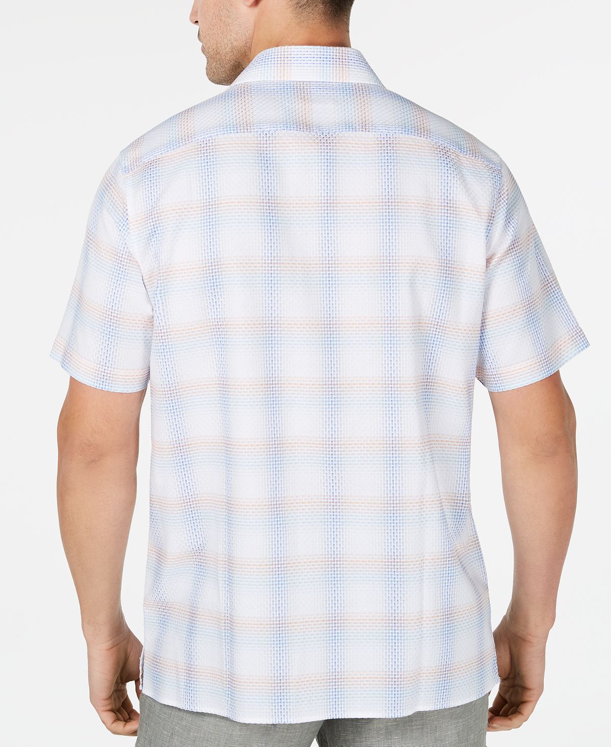 Camisa xadrez Dobby elástica masculina Tasso Elba, branca, tamanho pequeno