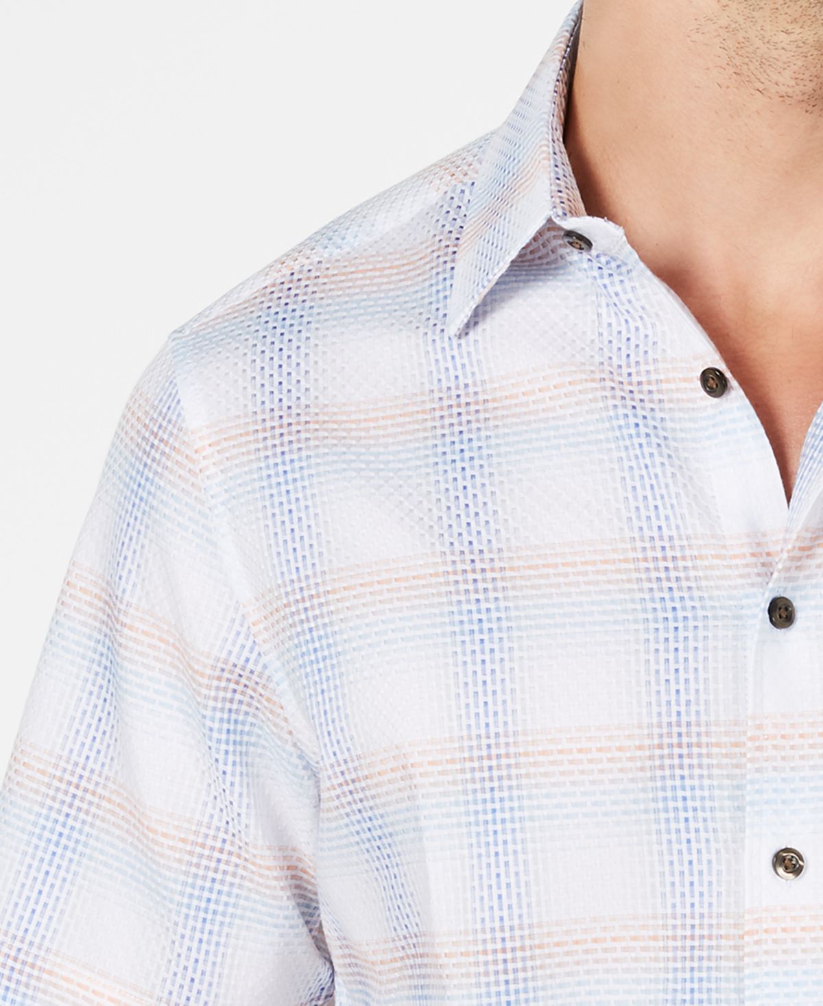 Camisa xadrez Dobby elástica masculina Tasso Elba, branca, tamanho pequeno