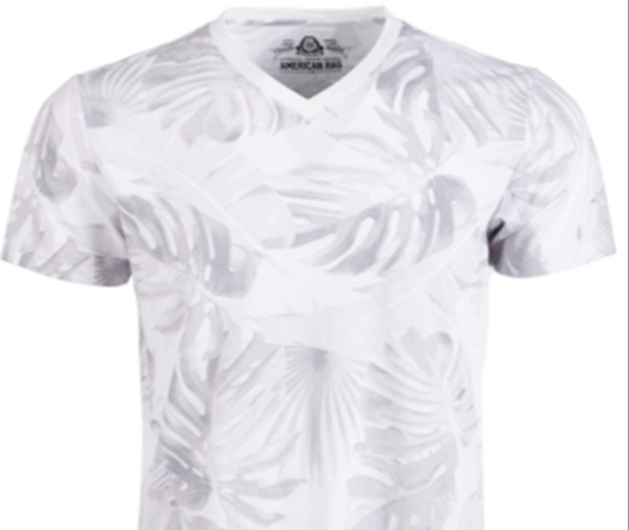 Camiseta masculina American Rag com estampa de folhas em tons, branca, tamanho XX-G