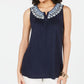 Blusa feminina sem mangas bordada estilo &amp; co, azul, tamanho médio