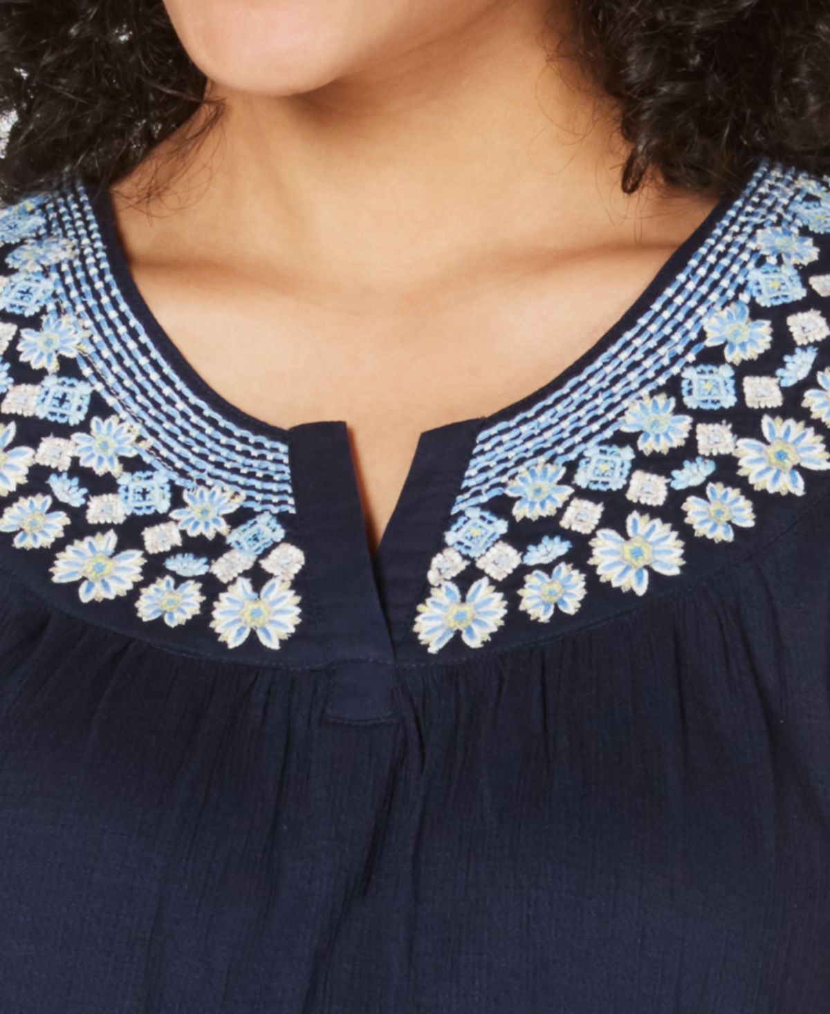 Blusa feminina sem mangas bordada estilo &amp; co, azul, tamanho médio