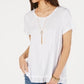 Blusa feminina com babados e bainha, tamanho médio, branca, estilo &amp; co