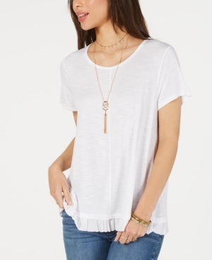 Blusa feminina com babados e bainha, tamanho médio, branca, estilo &amp; co