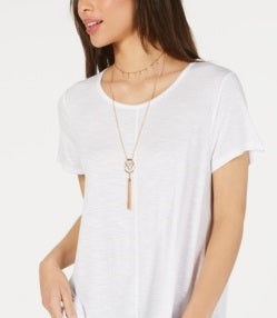 Blusa feminina com babados e bainha, tamanho médio, branca, estilo &amp; co