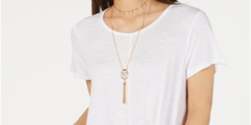 Blusa feminina com babados e bainha, tamanho médio, branca, estilo &amp; co