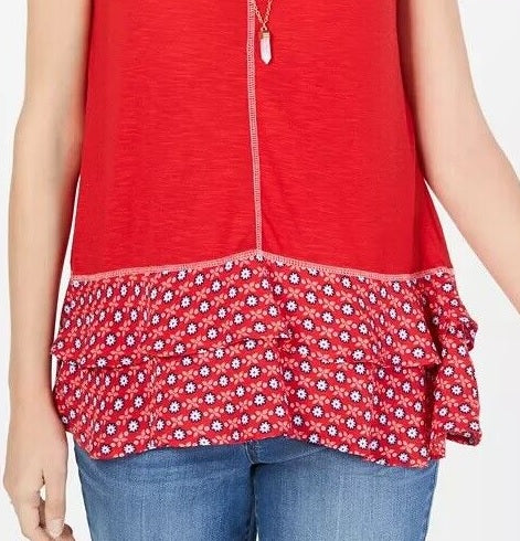 Blusa feminina com babados e bainha vermelha, tamanho pequeno, da Style &amp; Co