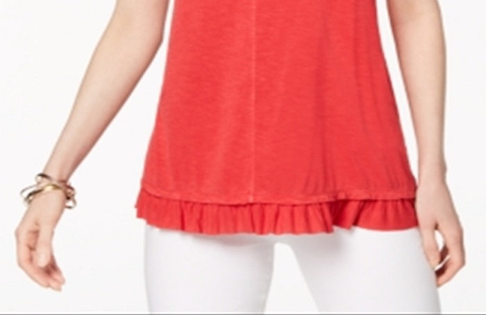 Top feminino com babados e bainha estilo &amp; co, vermelho, tamanho médio