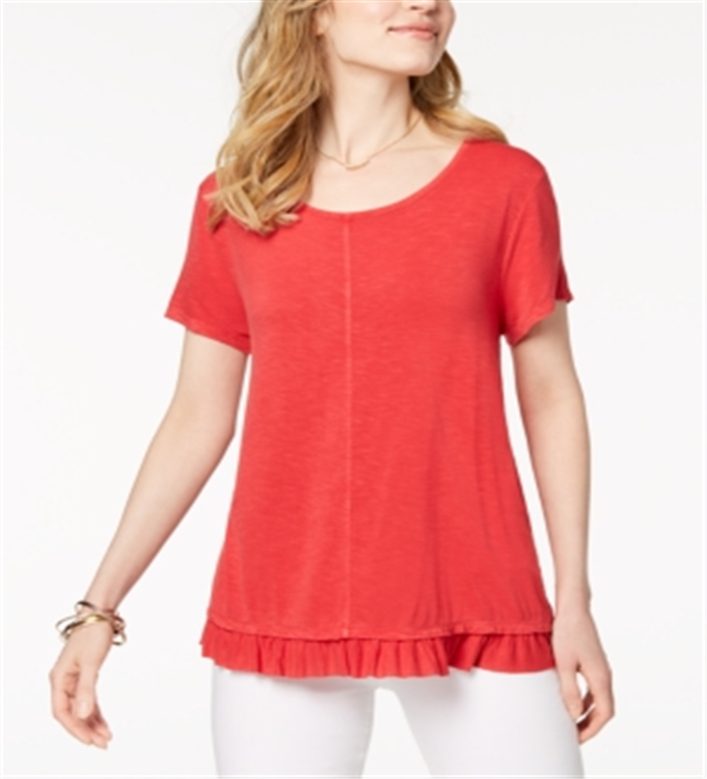 Top feminino com babados e bainha estilo &amp; co, vermelho, tamanho médio