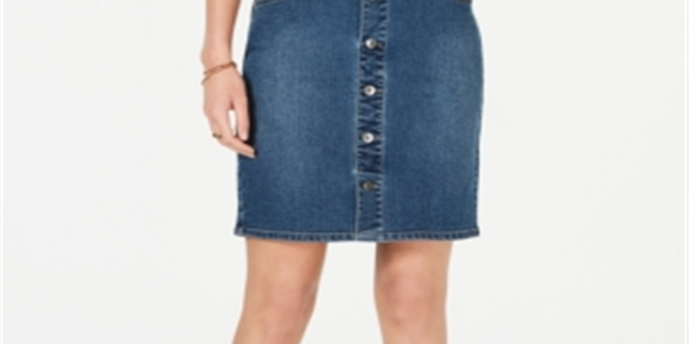 Saia jeans feminina com botões estilo &amp; co, azul, tamanho 14, pequena