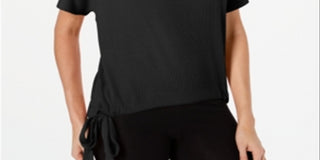 Camiseta feminina Ideology com listras e manga curta, preta, tamanho M