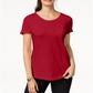 Camiseta feminina com decote em V e bolso, tamanho pequeno, vermelha, estilo &amp; co