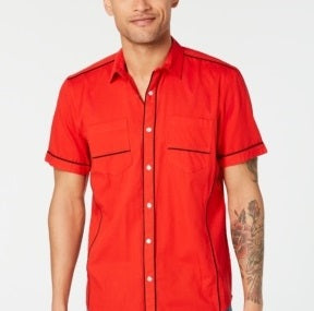 Camisa masculina com botões e gola frontal com fecho de pressão Kori da INC International Concepts, vermelha, tamanho pequeno