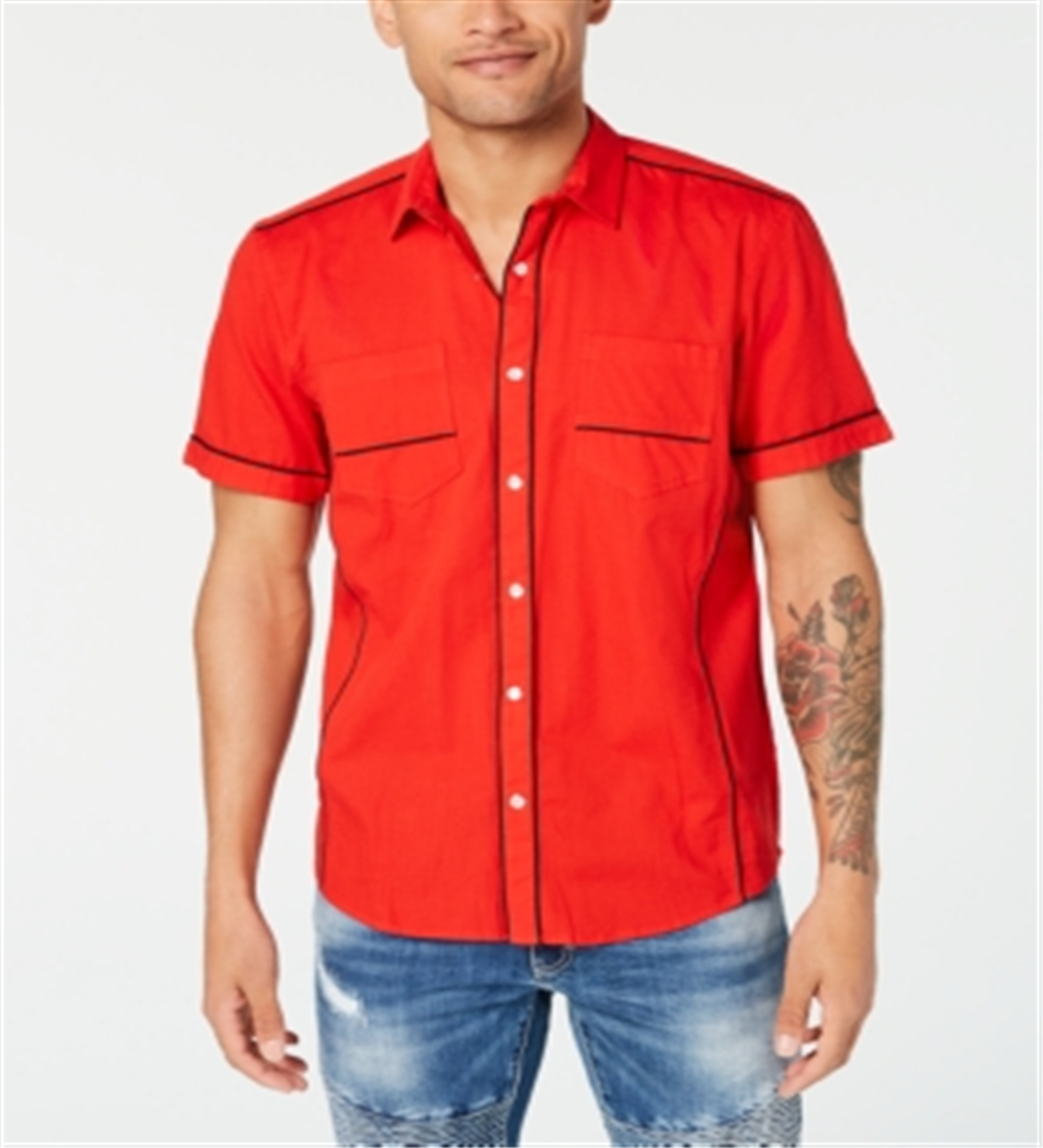 Camisa masculina com botões e gola frontal com fecho de pressão Kori da INC International Concepts, vermelha, tamanho pequeno