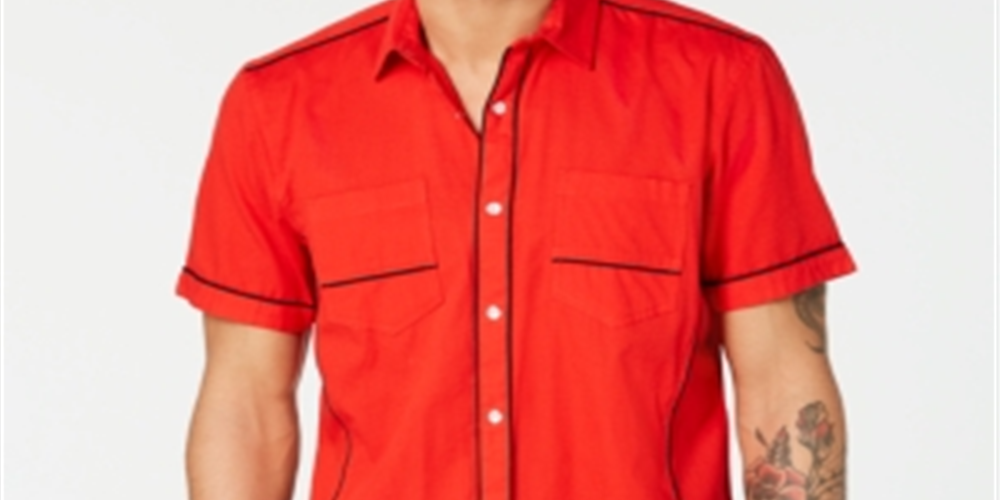 Camisa masculina com botões e gola frontal com fecho de pressão Kori da INC International Concepts, vermelha, tamanho pequeno