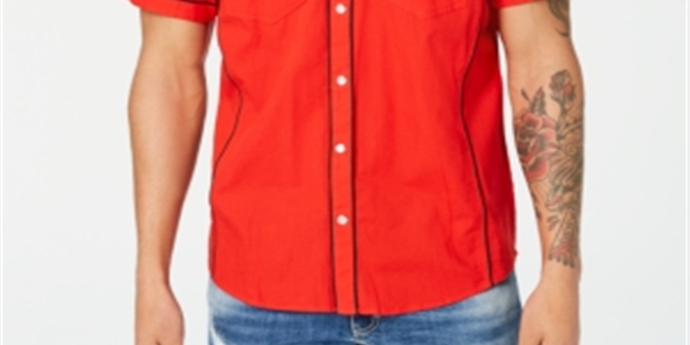 Camisa masculina com botões e gola frontal com fecho de pressão Kori da INC International Concepts, vermelha, tamanho pequeno