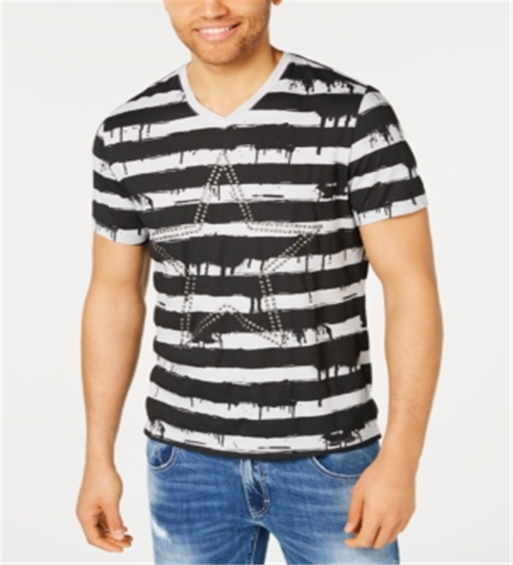 Camiseta masculina de algodão com gola V e estampa gráfica da INC International Concepts, cinza, tamanho pequeno