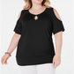 JM Collection Top Feminino com Tachas e Ombros Vazados Preto Tamanho 3X