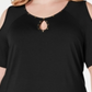 JM Collection Top Feminino com Tachas e Ombros Vazados Preto Tamanho 3X