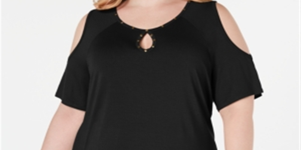 JM Collection Top Feminino com Tachas e Ombros Vazados Preto Tamanho 3X