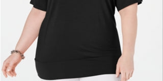 JM Collection Top Feminino com Tachas e Ombros Vazados Preto Tamanho 3X